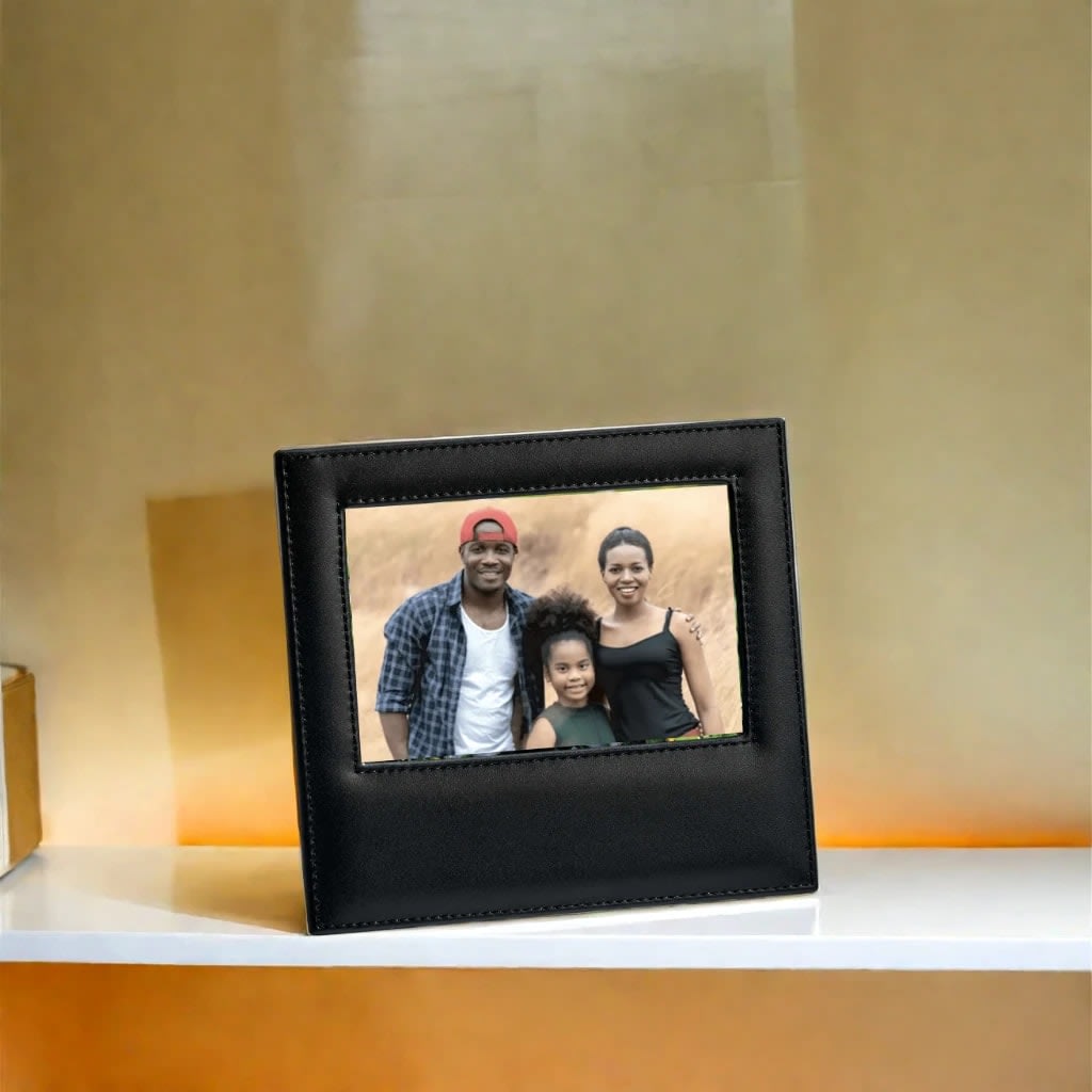 Black Leather Frame Holds 4" X 6" Photo