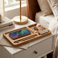 Bamboo Wireless Phone Charging Valet, 10.5 inches long x 5.75 inches wide, made from natural bamboo, featuring a sleek wireless charging surface, ideal for desks or nightstands and keeping devices organized.