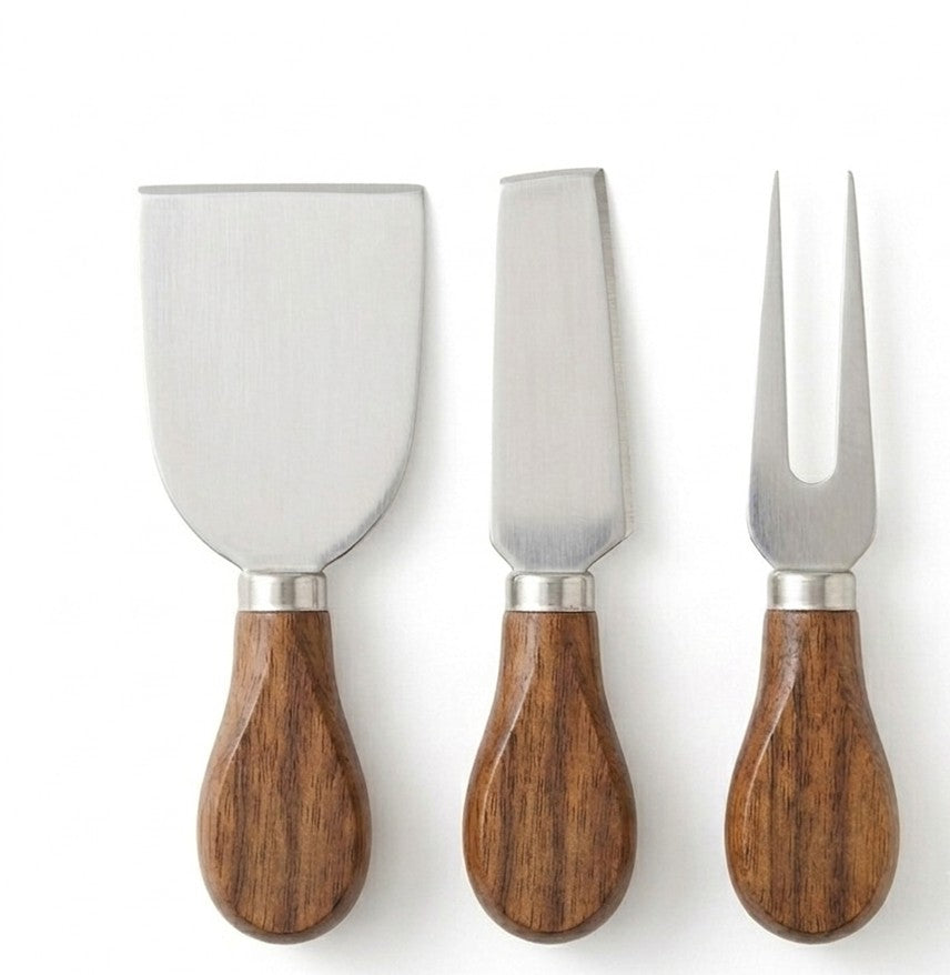 Three cheese knives with wood  handles 