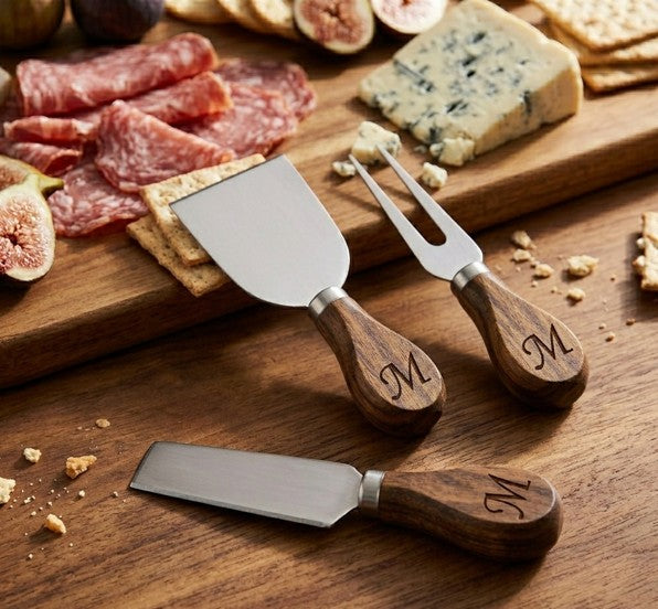 3-Piece Cheese Knife Set - Stainless Steel & Dark Acacia Wood