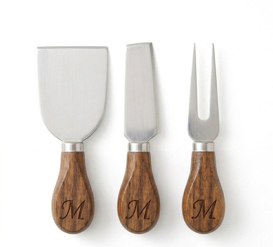 3-Piece Cheese Knife Set - Stainless Steel & Dark Acacia Wood