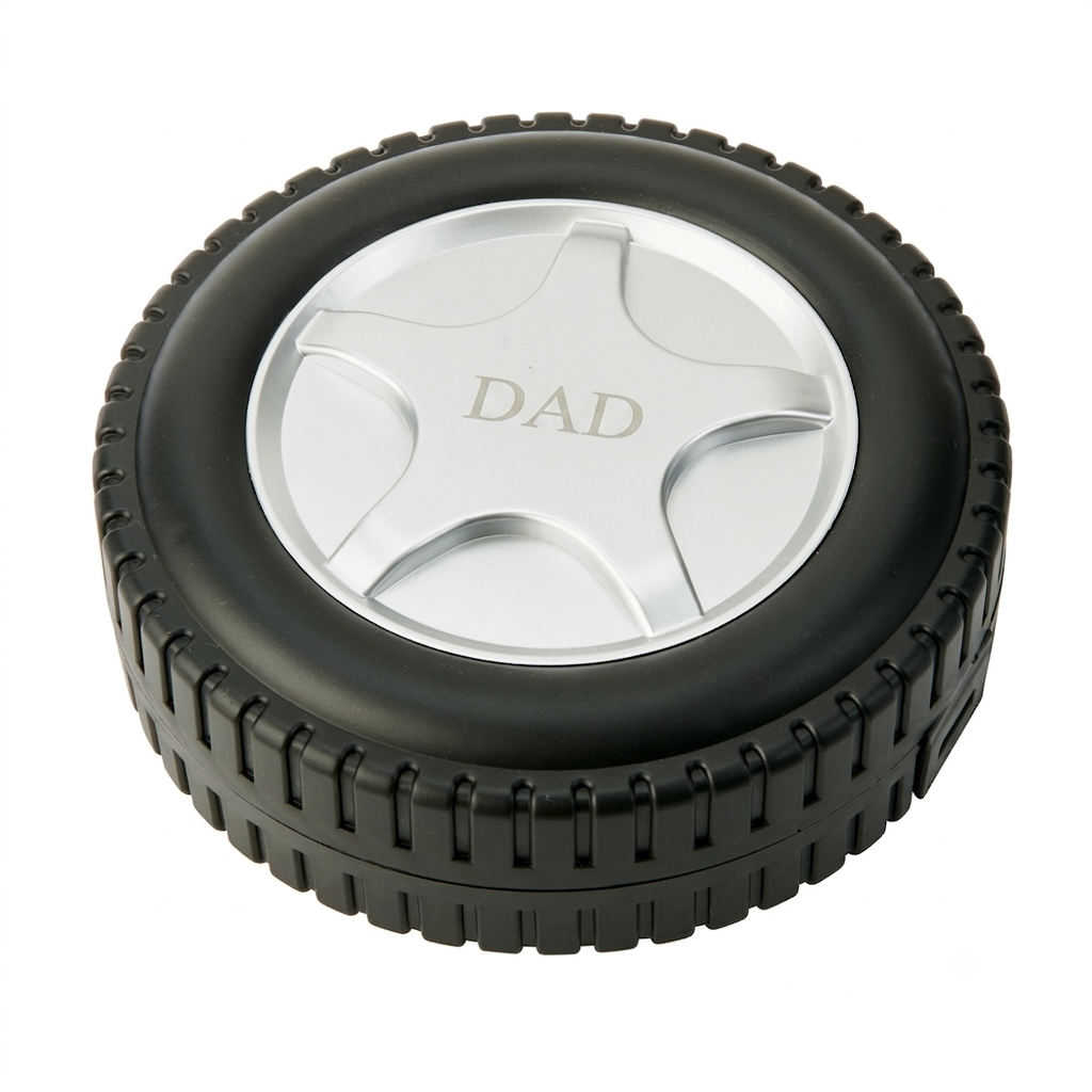 Personalized 24-piece tire-shaped tool set with screwdrivers, bits, sockets, hex keys, pliers, and a soft ruler, making a practical Father's Day gift for dads, DIY enthusiasts, and car lovers.