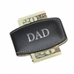Black Leather Money Clip with embedded magnets for secure cash storage, featuring genuine leather construction and detailed stitching, making a practical and stylish Father's Day gift.