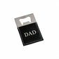 Black leatherette and stainless steel bottle opener with a sleek design, silver engraving option, and gift box packaging, making it a unique Father's Day gift.