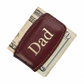 Brown leather money clip, compact minimalist accessory designed for securely holding folded bills and cards, featuring a sleek, durable leather finish, making it a perfect Father’s Day gift for everyday use.