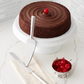 Gold Ring cake knife and server set with non-tarnish nickel-plated finish, featuring gold wedding ring accents, including a 12.75-inch serrated knife and 11-inch serrated cake server in a silver keepsake gift box.