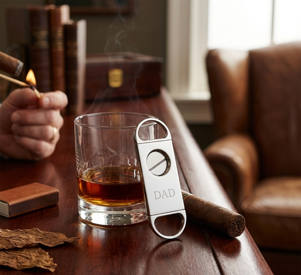 Personalized cigar cutter, stylish accessory for cigar enthusiasts, perfect gift for Father's Day.