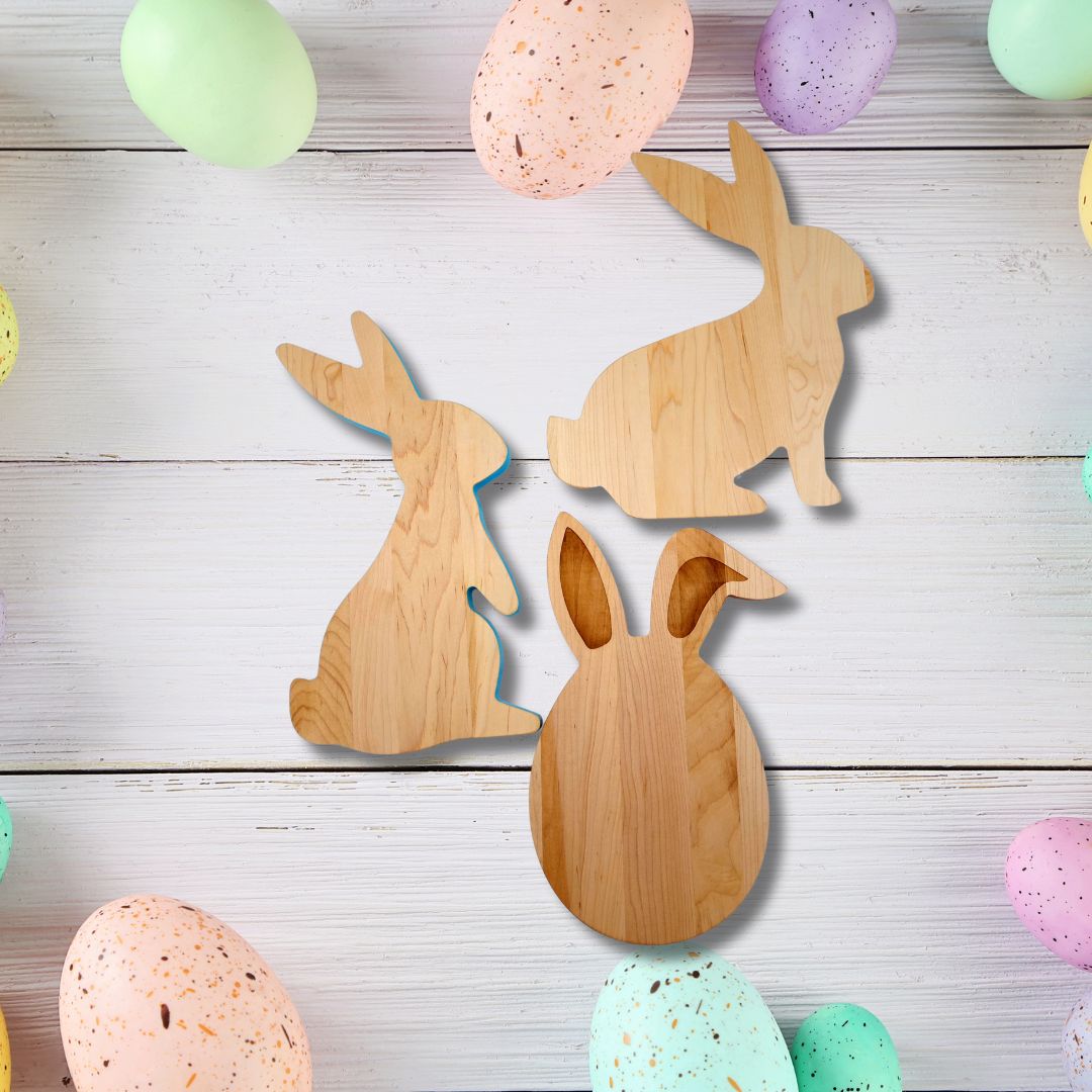 Hopping Wood Bunny Board with White Milk Paint Outline