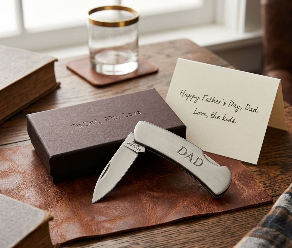 Folding locking pocket knife with a secure blade and compact design, a practical Father’s Day gift for dads who enjoy outdoor adventures, DIY projects, and everyday carry essentials.