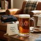 Traditional 16 oz glass pint tankard with a sturdy handle and heavy sham base, personalized for a memorable Father's Day gift.