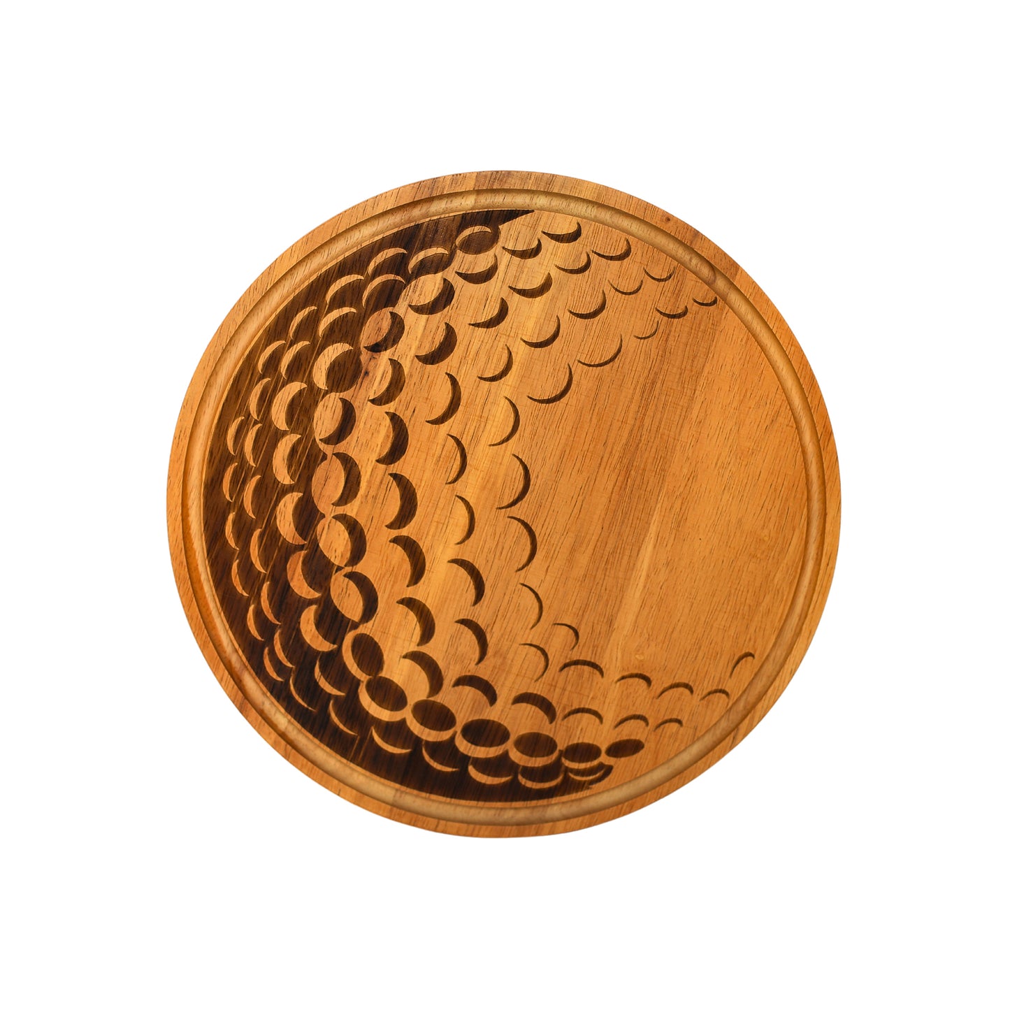 13-inch golf ball-shaped wooden charcuterie board, personalized serving tray for cheese, meats, appetizers, and golf lover gifts.