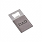 Grey leatherette and stainless steel bottle opener with a sleek design, black engraving option, and gift box packaging, making it a useful Father's Day gift.