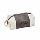Grey leatherette and canvas travel kit with a classic Dopp kit design, zipper closure, and carry handle, a practical Father's Day gift for organizing travel and grooming essentials.