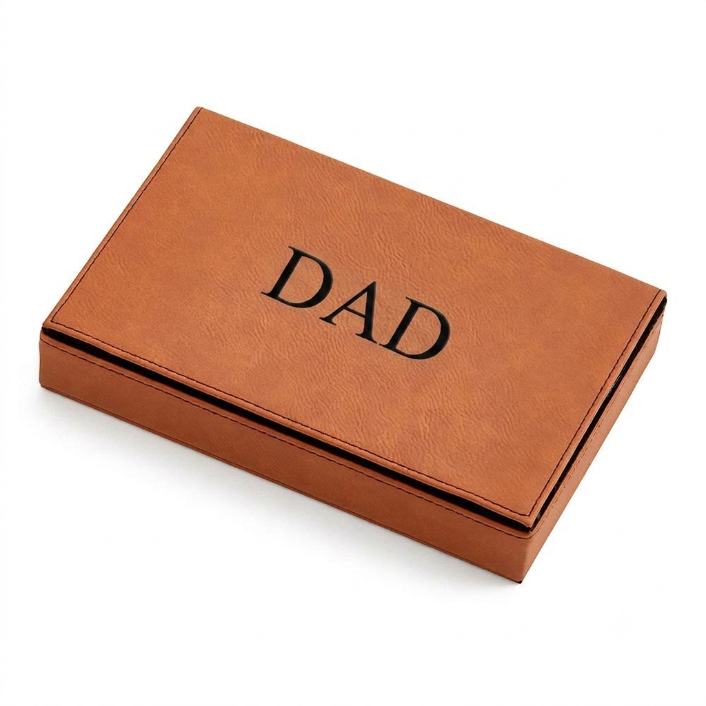 Caramel leatherette 2-card deck set, 5 x 7.75 inches, with storage case, a thoughtful Father’s Day gift for game nights and family gatherings.