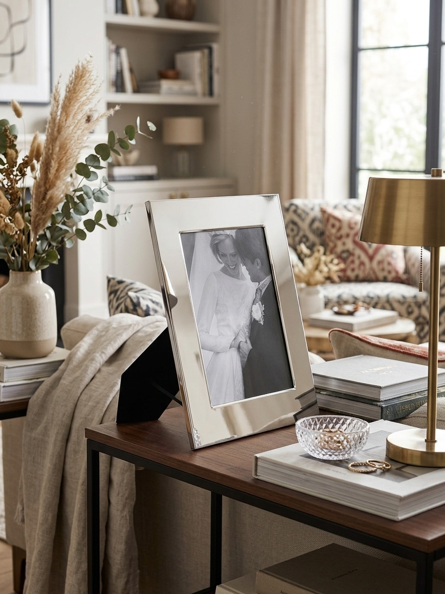 Manchester 8 inch x 10 inch photo frame with a bright metal finish and classic design, perfect for displaying cherished memories in either portrait or landscape orientation.