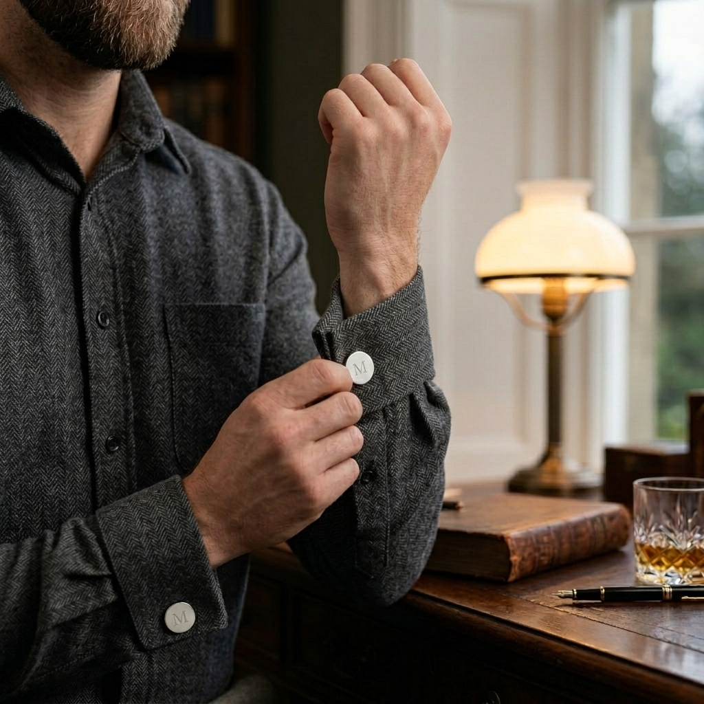 Palladium-finish oval cuff links with a non-tarnishing polished surface, measuring 0.75" x 0.875" each. Packaged in a black gift box, these engravable cuff links make a thoughtful personalized Father's Day gift for dads who appreciate timeless style and sophistication.