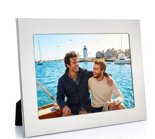 Oxford 4 inch x 6 inch photo frame with a bright metal finish and timeless design, ideal for displaying cherished photos and can be personalized for a special touch.