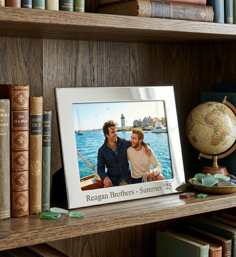 Oxford 4 inch x 6 inch photo frame with a bright metal finish and timeless design, ideal for displaying cherished photos and can be personalized for a special touch.