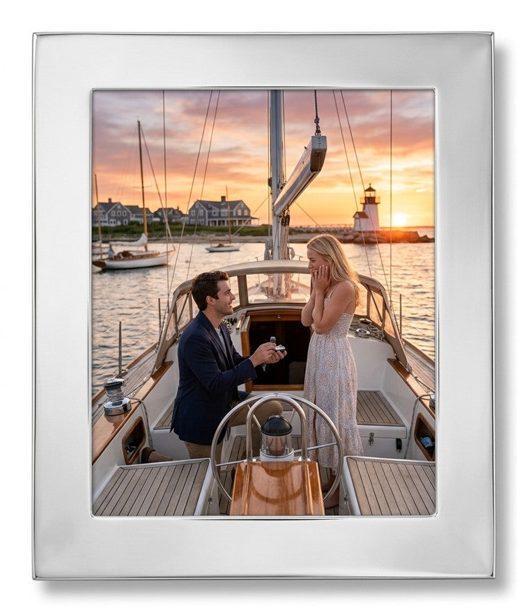 Oxford 8 inch x 10 inch photo frame with a bright metal finish and timeless design, perfect for displaying cherished photos in either portrait or landscape orientation.
