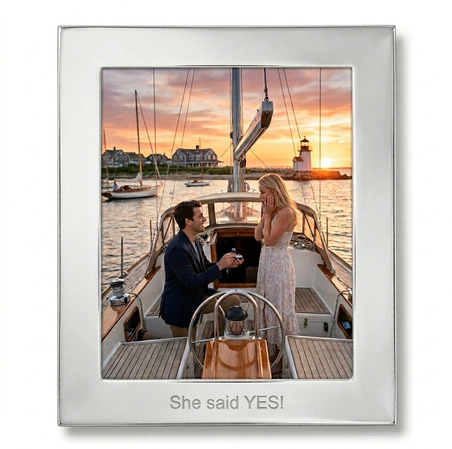 Oxford 8 inch x 10 inch photo frame with a bright metal finish and timeless design, perfect for displaying cherished photos in either portrait or landscape orientation.