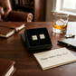 Square palladium-finish cuff links measuring 0.625" x 0.625", featuring a polished non-tarnish surface and packaged in a black gift box, making a stylish Father's Day gift for dads who appreciate classic accessories.
