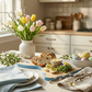 Standing wood bunny board with blue milk paint outline, 15 inch x 8 inch handcrafted food-safe wooden Easter décor and serving board