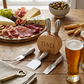 Personalized DAD engraved wood cheese block with three stainless steel cheese utensils, thoughtful Father's Day gift for hosting and entertaining.