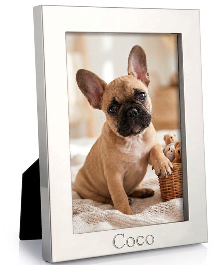 Montauk 5 inch x 7 inch photo frame with a bright metal finish and classic design, perfect for displaying cherished photos and can be personalized for a special touch.