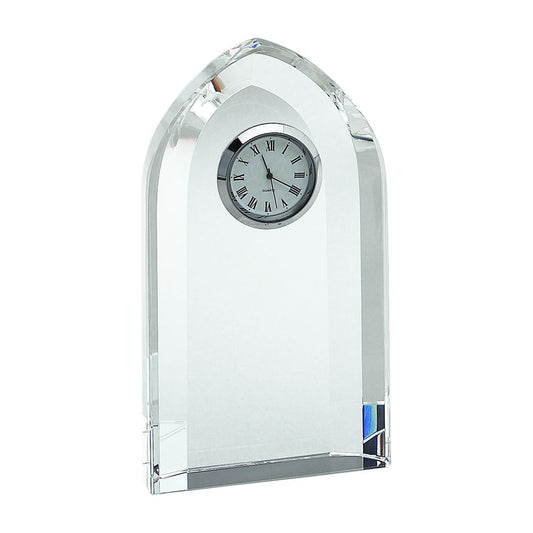 Optic Crystal Arched Clock, 6" Ht