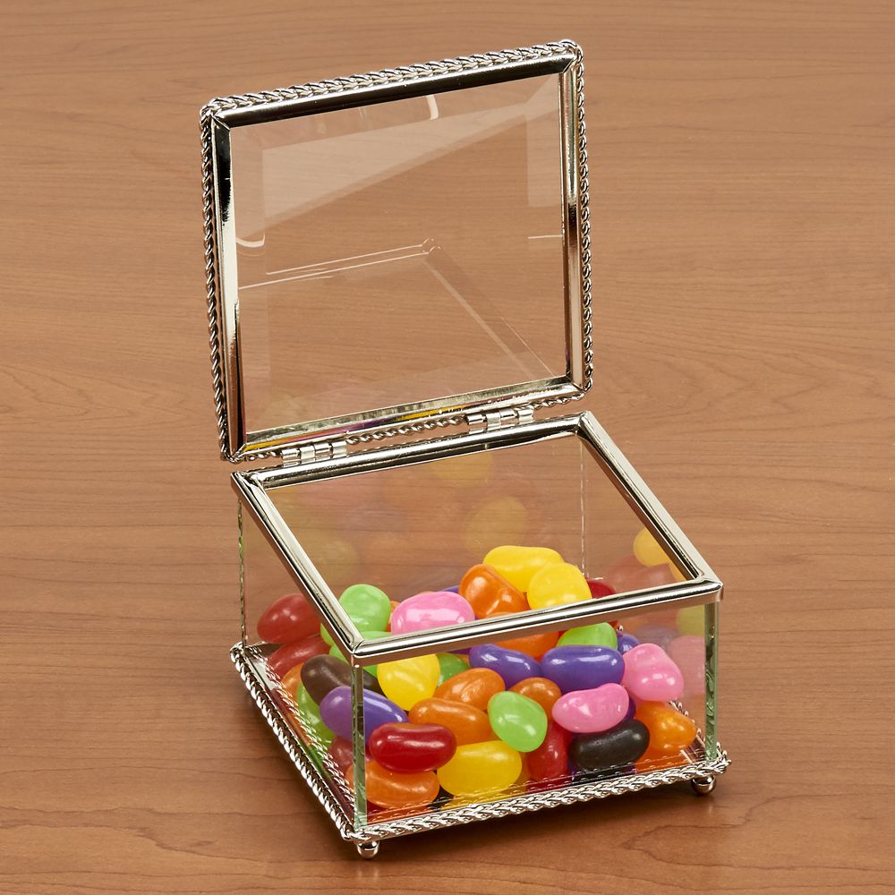 Square Glass Box With Hinged Cover, 3.25