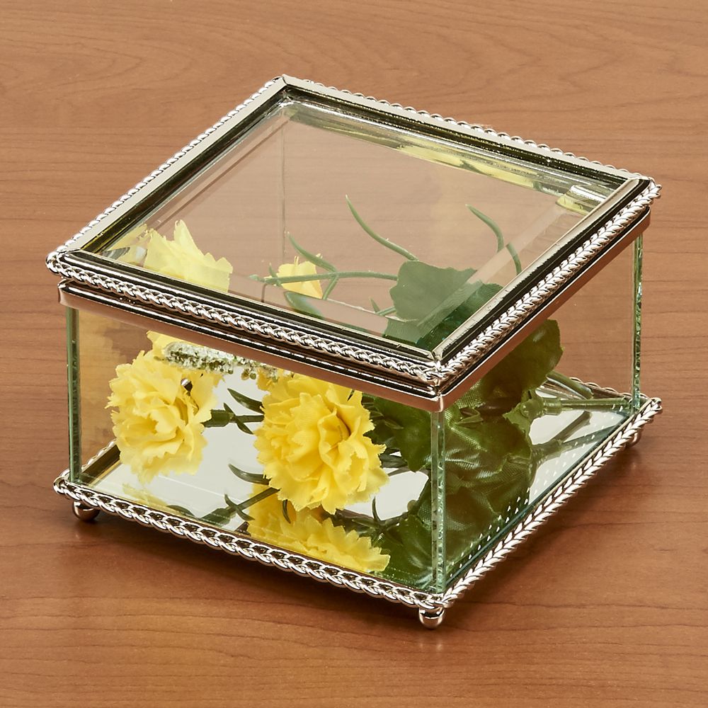 Square Glass Box With Hinged Cover, 3.25