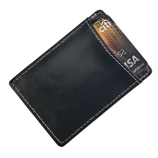 Black Leather Money Clip & Card Holder