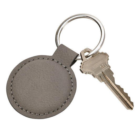 Leatherette Round Keychain, Grey 1.875"