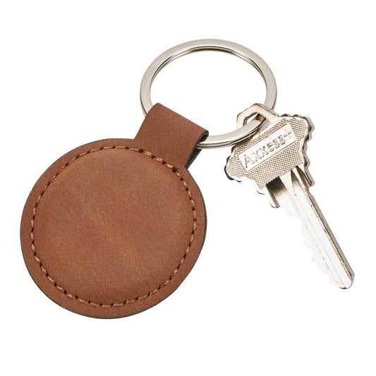 Leatherette Round Keychain, Caramel 1.875"