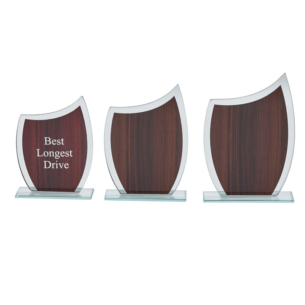 Glass Trophy with Wood Grain Panel, 6.5"