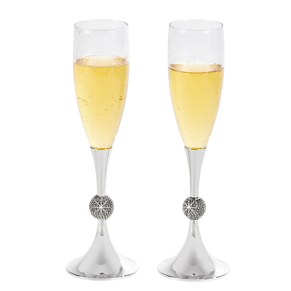 Crystal Ball Toasting Flutes, Np 9.875" H