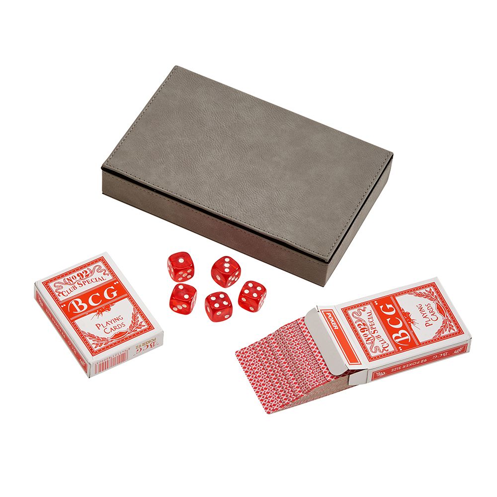 Leatherette 2 Card Deck Set, Grey 5" X 7.75"