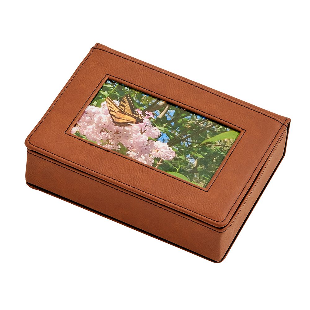 Leatherette Frame Cover Box Caramel 6.75" X 5" X 1.75"
