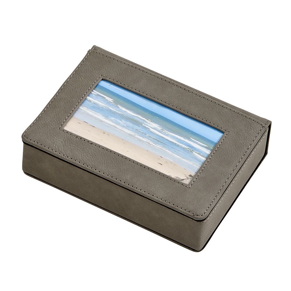 Leatherette Frame Cover Box Grey  6.75" X 5" X 1.75"