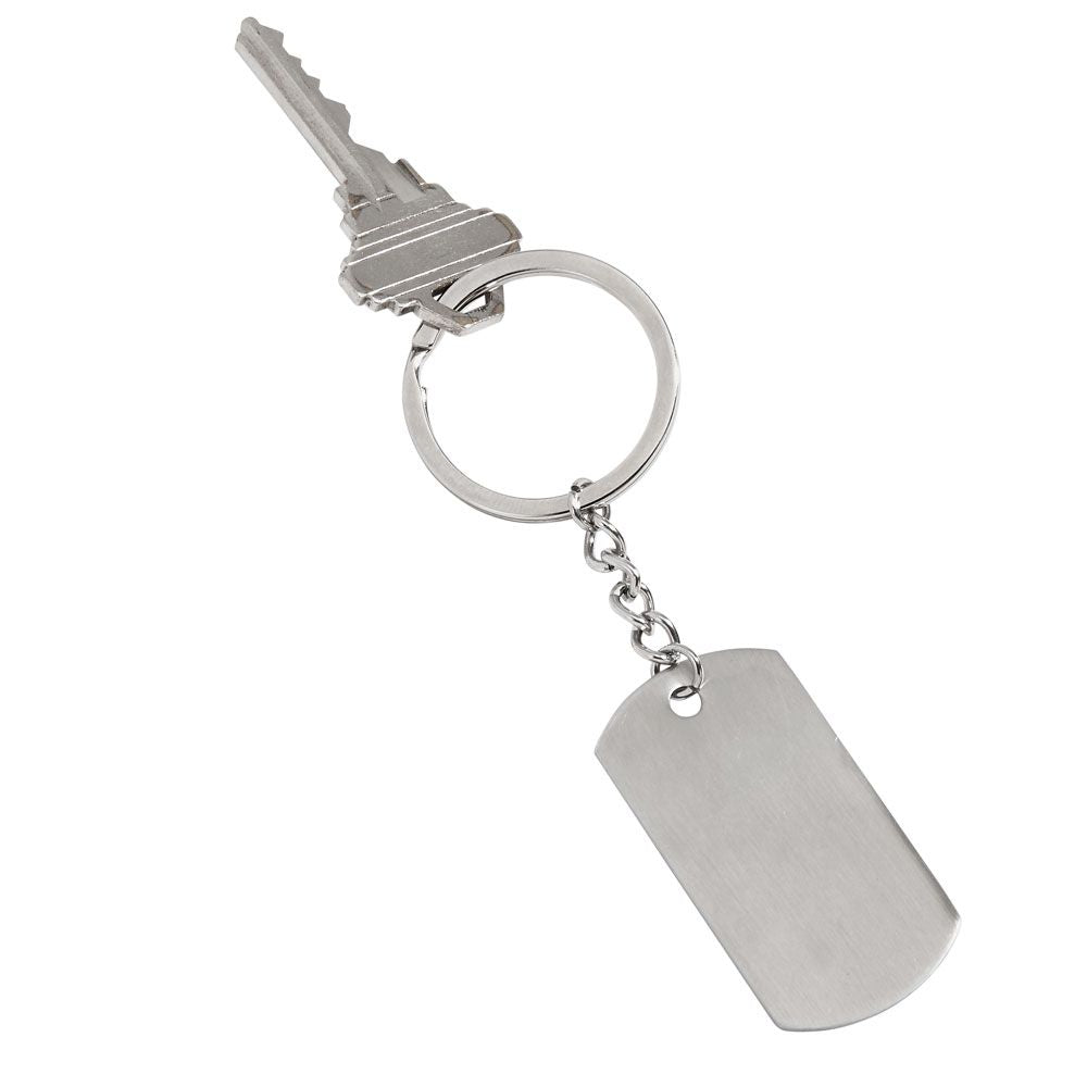 Dog Tag Key Chain, Stainless Steel, 4.25" L