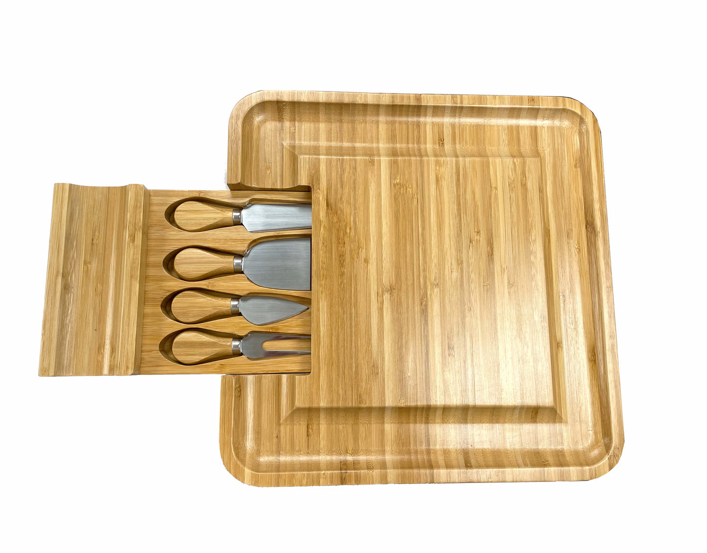 Bamboo Square 13" Cheese Board With 4 Tools